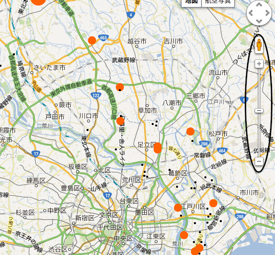 地図拡大・縮小バー